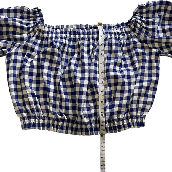 L’Academie Blue Gingham Off Shoulder Crop Top Size Small - Picture 10 of 10